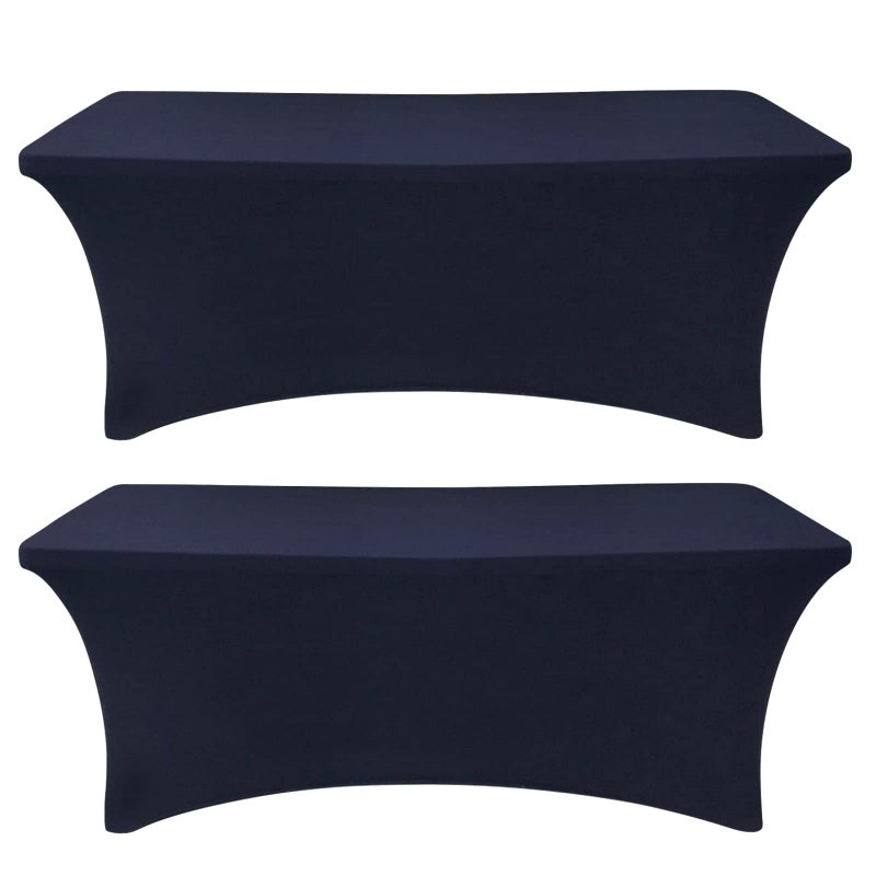 SEPARO 2 Pack 6 Ft Navy Blue Table Cover Fitted Rectangular Tablecloth Stretchable Fabric Table Cloth 6 ft Wrinkle-Free for Party Tradeshows Banquet Weddings Cocktail - Image 1